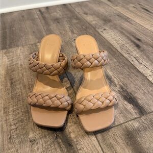 Tan Braided Double-Strap Heels